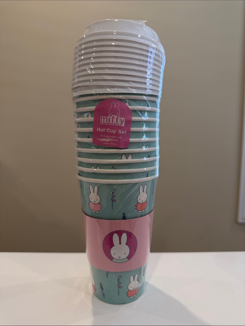 New MIFFY Teal Disposable Hot Cup Set - 10 (16oz) cups with Lids & Sleeves